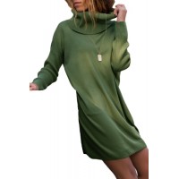 Black Ribbed Cowl Neck Lightweight Sweater Dress Green
